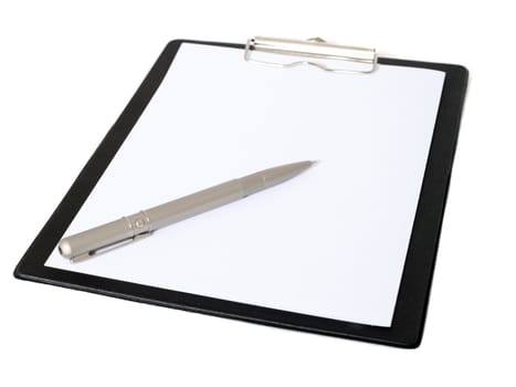 Standard clipboard with pen. All on white background.