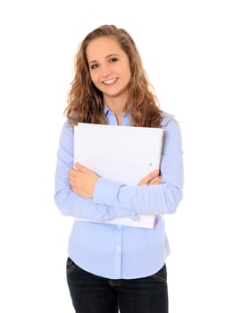 Portrait of an attractive young student. All on white background.
