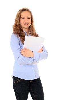 Portrait of an attractive young student. All on white background.