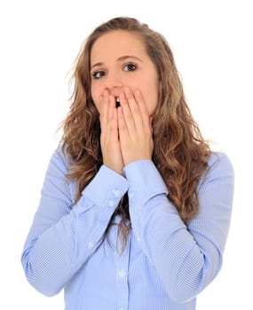 Surprised young girl. All on white background.