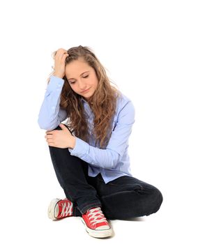 Attractive young girl. All on white background.