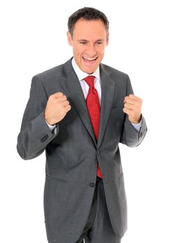 Cheering businessman. All on white background.