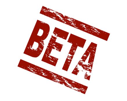 Stylized red stamp shwoing the term beta. All on white background.