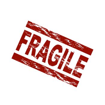 Stylized red stamp showing the term fragile. All on white background.