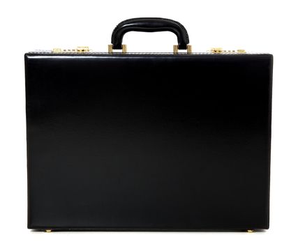 Standard black briefcase. All on white background.