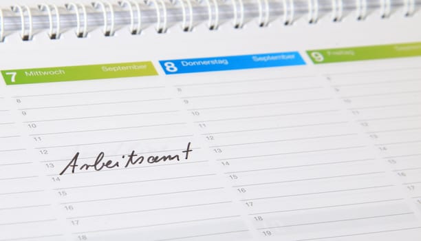 A standard schedule. The german term Arbeitsamt is marked. (english: employment agency)