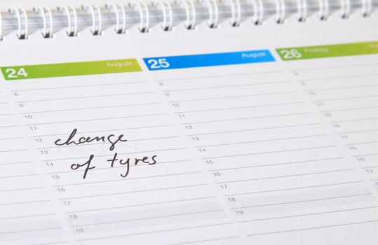 A standard schedule. The term change of tyres is marked.