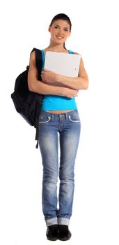 Attractive young student. All on white background.