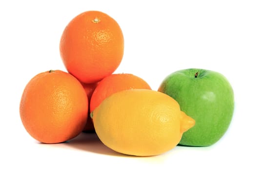 Various ripe fruits. All on white background.