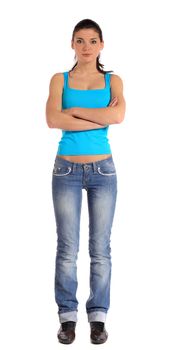 Full length shot of an attractive young woman standing. All on white background.