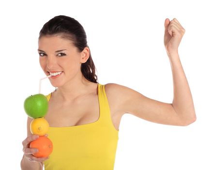 Attractive young woman. All on white background.