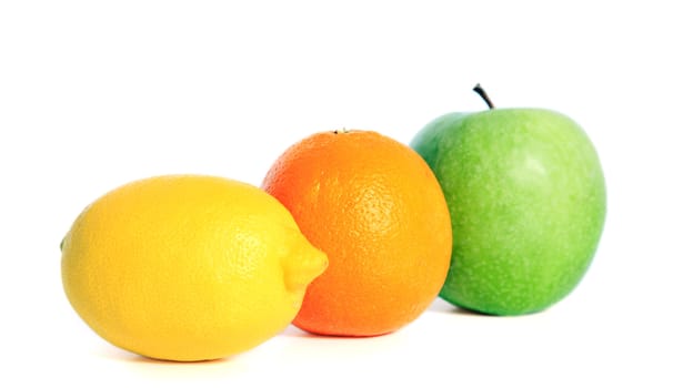 Various ripe fruits. All on white background