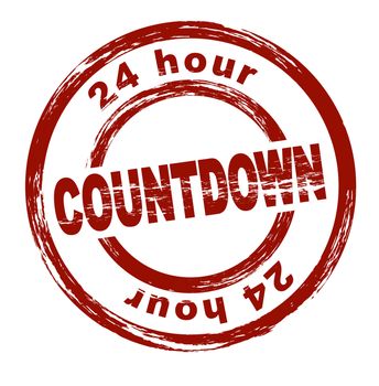 A stylized red stamp showing the term countdown 24h. All on white background.