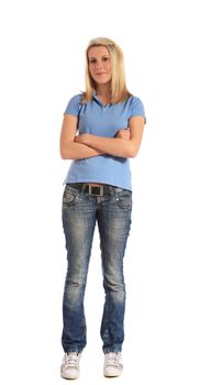 Full length shot of an attractive young woman. All on white background.