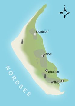 A stylized map of the german island Amrum in the North Sea. Amrum is a german tourist magnet during summer season.