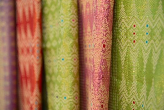 Assortment of colorful fabrics for sale in Bali, Indonesia