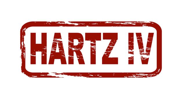 Stylized red stamp showing the german term Hartz IV. German term for getting dole money.