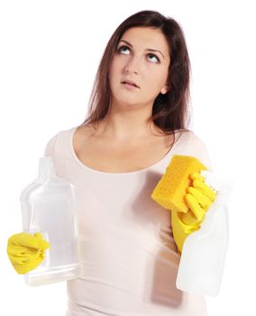 Annoyed woman during housecleaning.