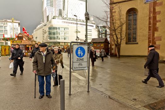 People on the streets of downtown Frankfurt Germany