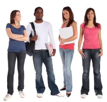 A group of five young people. All on white background.