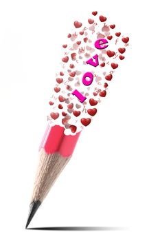 Inspiration Creative Red Pencil for Love Concept Valentine Day on White