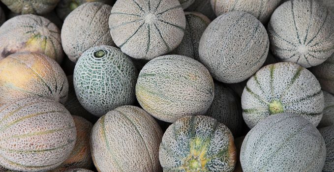 Market stall offering melons.