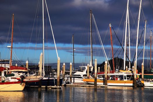 Marina with many sailboats