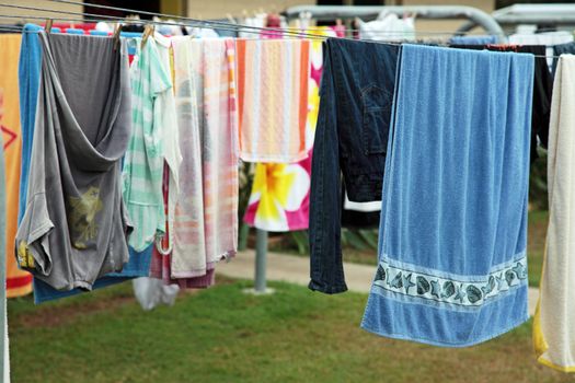 Clothes drying on a clothesline.