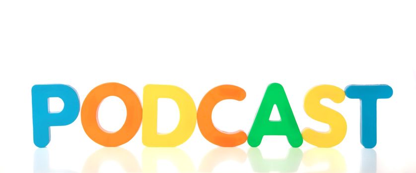 The term podcast in colorful letters. All on white background.