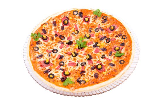 The top view on the Beef Pizza