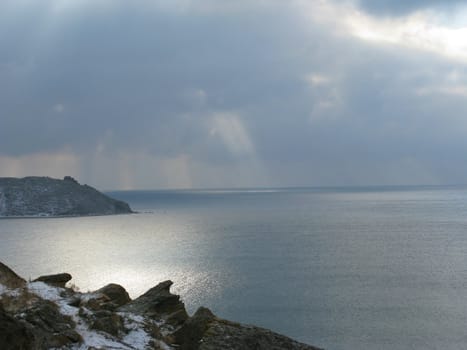 Winter Black sea and clouds in Crimea