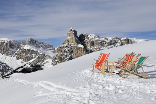 Deck chairs in the snow