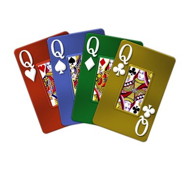 illustration of metallic poker cards - 4 of a kind queens