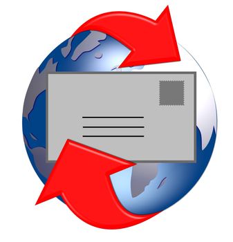 illustration of a email symbol in front of a globe