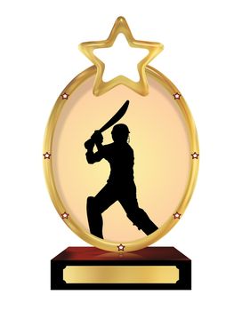Illustration of an isolated trophy with a silhouette of a person playing cricket