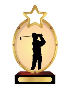 Illustration of an isolated trophy with a silhouette of a person playing golf