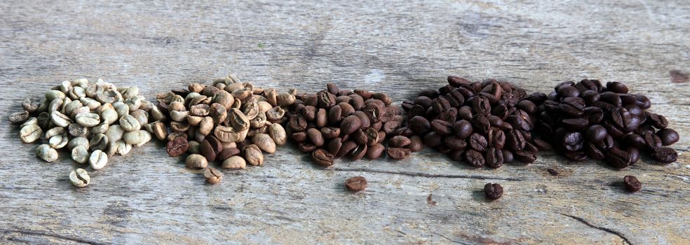 Several piles of coffee beans.