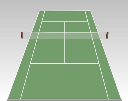 A stylized tennis court showing all relevant lines.