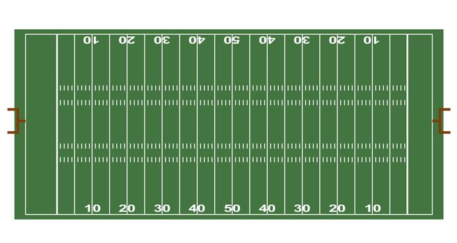 A stylized ground of American football showing all relveant lines. All on white background.