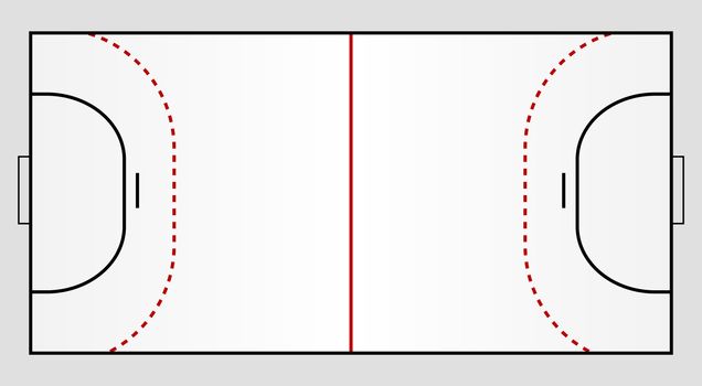 A stylized handball ground showing all relevant lines.