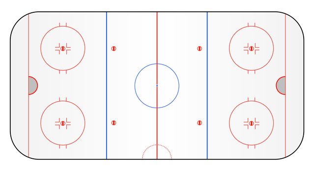 A stylized ice hockey ground showing all relevant lines. All on white background.