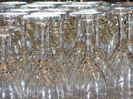Close up photo of lots of wine glasses