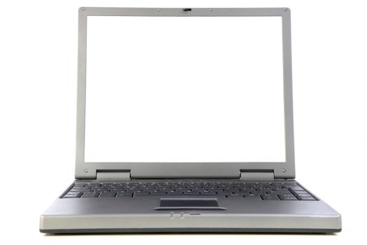 A standard notebook computer. All on white background.