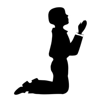 Silhouette illustration of a praying boy. All on white background.