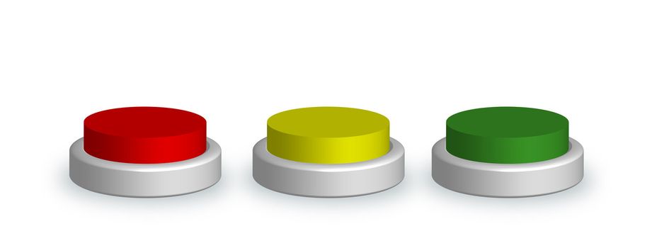 A red, yellow and green button on white background.