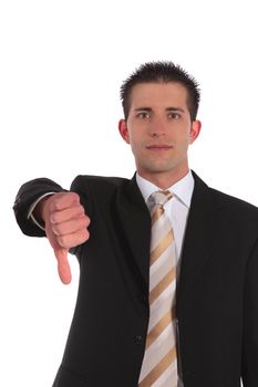 A handsome businessman making a negative gesture. All on white background.