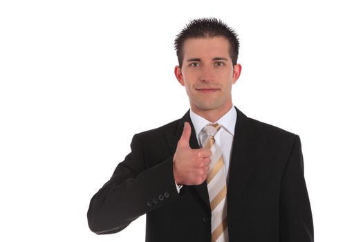 A handsome businessman making a positive gesture. All on white background.