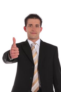 A handsome businessman making a positive gesture. All on white background.