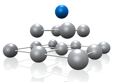 A 3d illustration showing a pyramid hierarchy or command structure. All on white background.