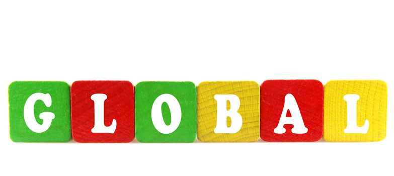 global - isolated text in wooden building blocks